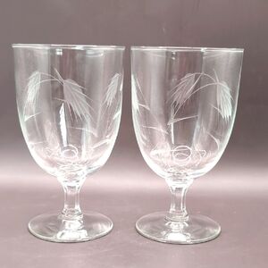 Vintage Noritake Sasaki Etched Crystal Cut Wheat Pattern Water Goblets / Glasses